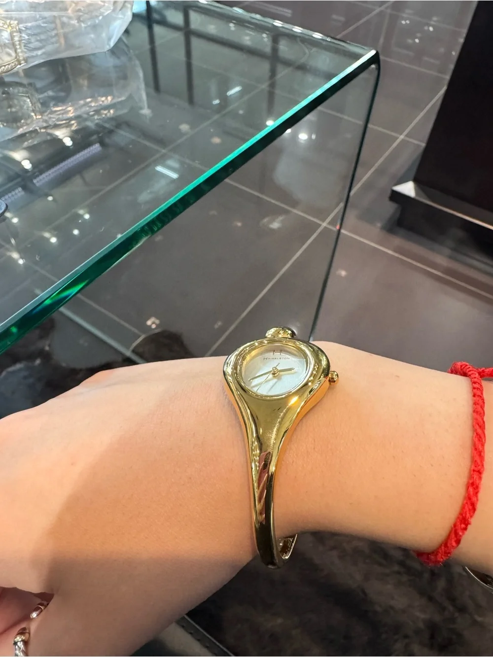 New H by Halston Sculpted Hinged Bangle Watch in Gold-Tone